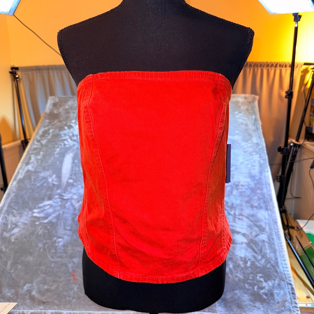 Universal Thread Denim Tube Top Women 16 Red NEW Strapless Corset Zip Back